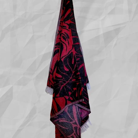 Red Palm Saturday Red + Black Modern Leaf Travel Blanket Towel Wrap - Picture 5 of 12